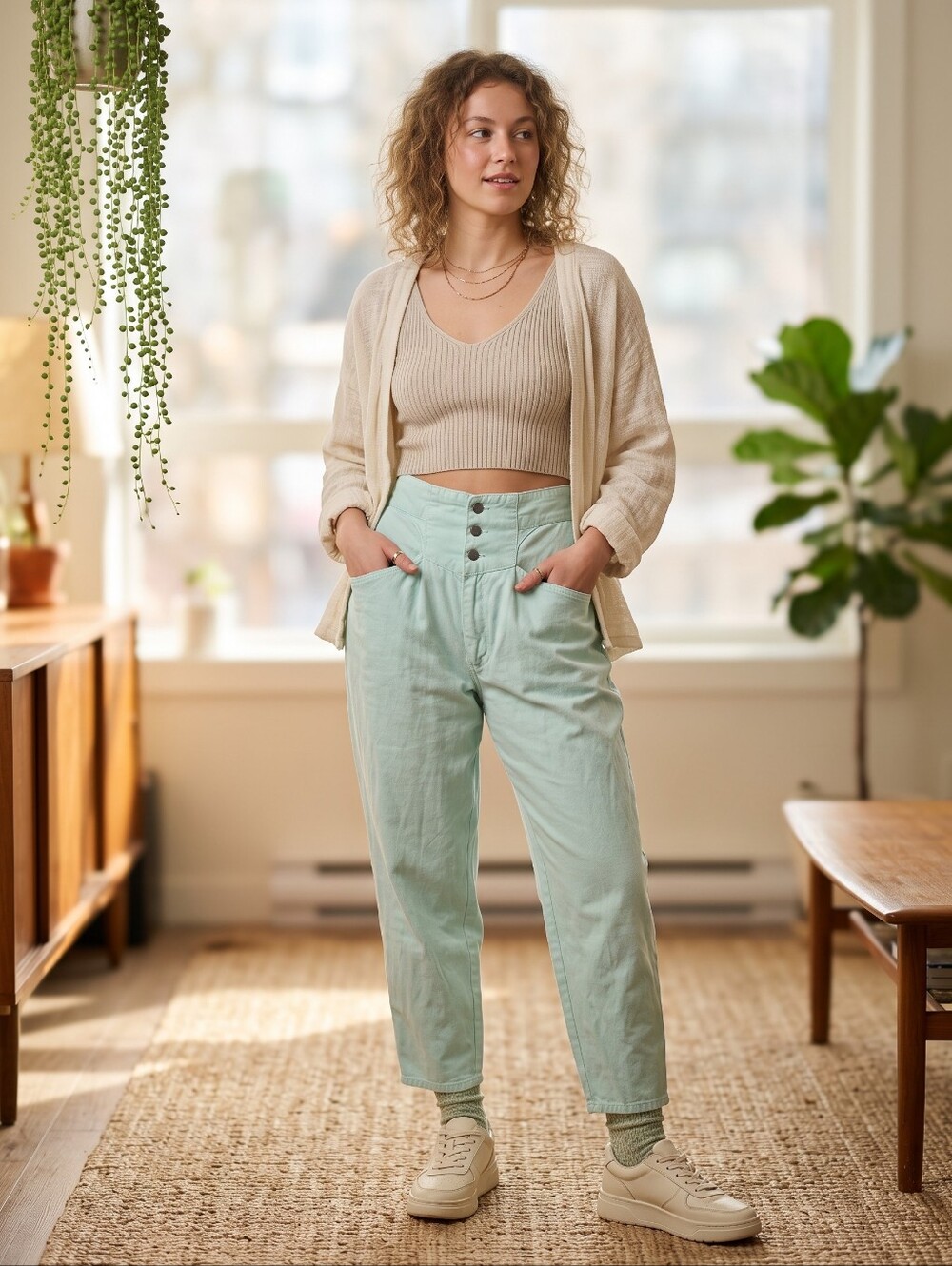 Vintage 80s Mint Green High Rise Trousers Pastel Retro Soft Girl Eclectic Pants